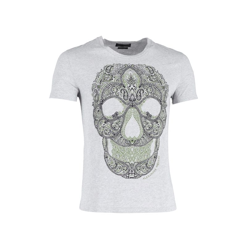 Alexander Mcqueen Skull Graphic T-Shirt In Grey Cotton